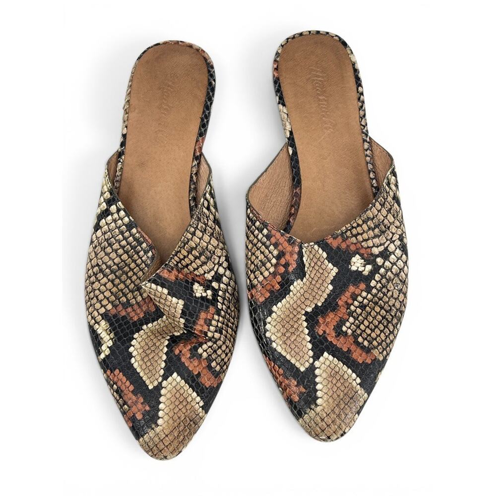 Madewell Women's Remi Snake Print Leather Mules Brown Black US 9.5